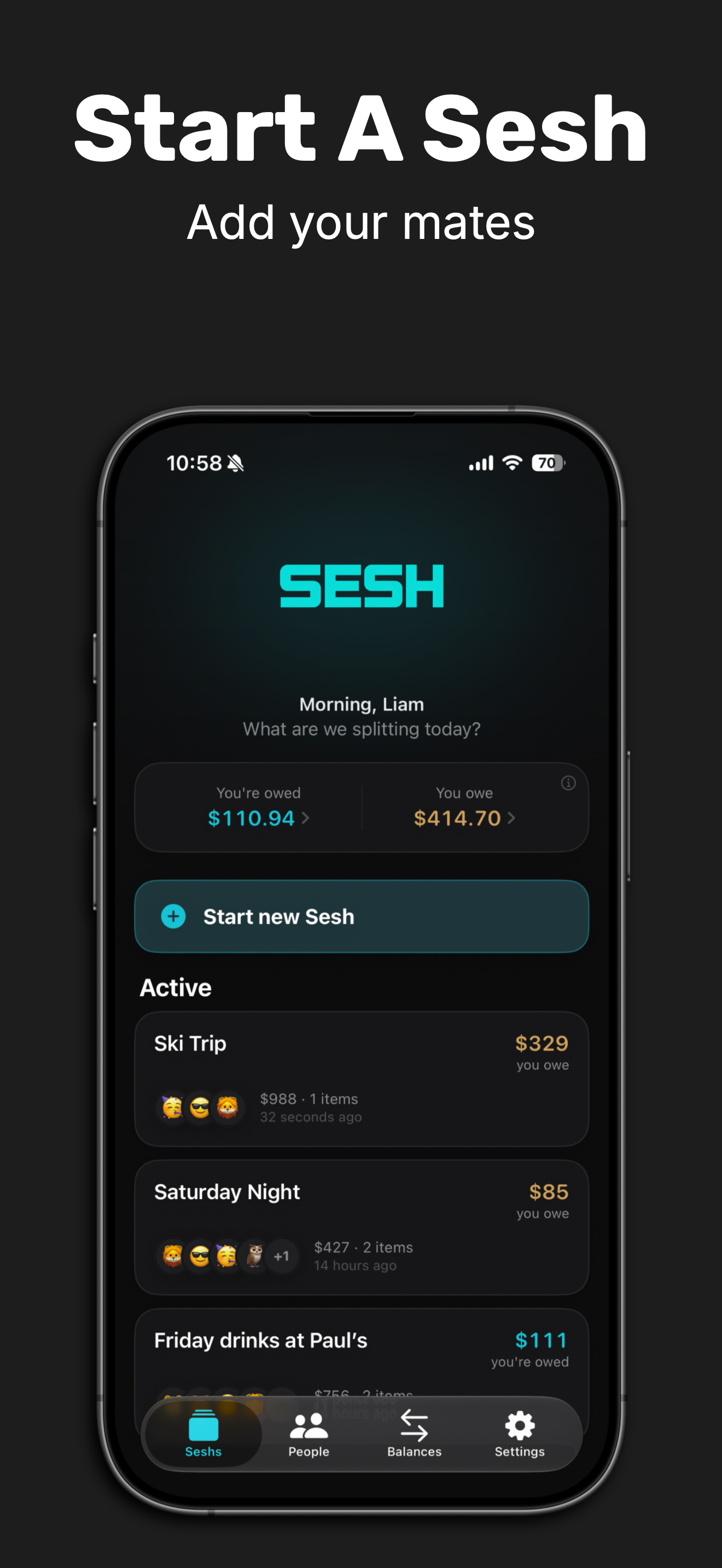 Start a Sesh and add your mates